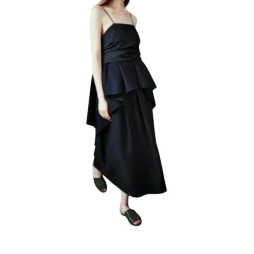 The Row Cobsen Multi Way Folded Wrap Top Black size US 2 Crepe Satin Viscose